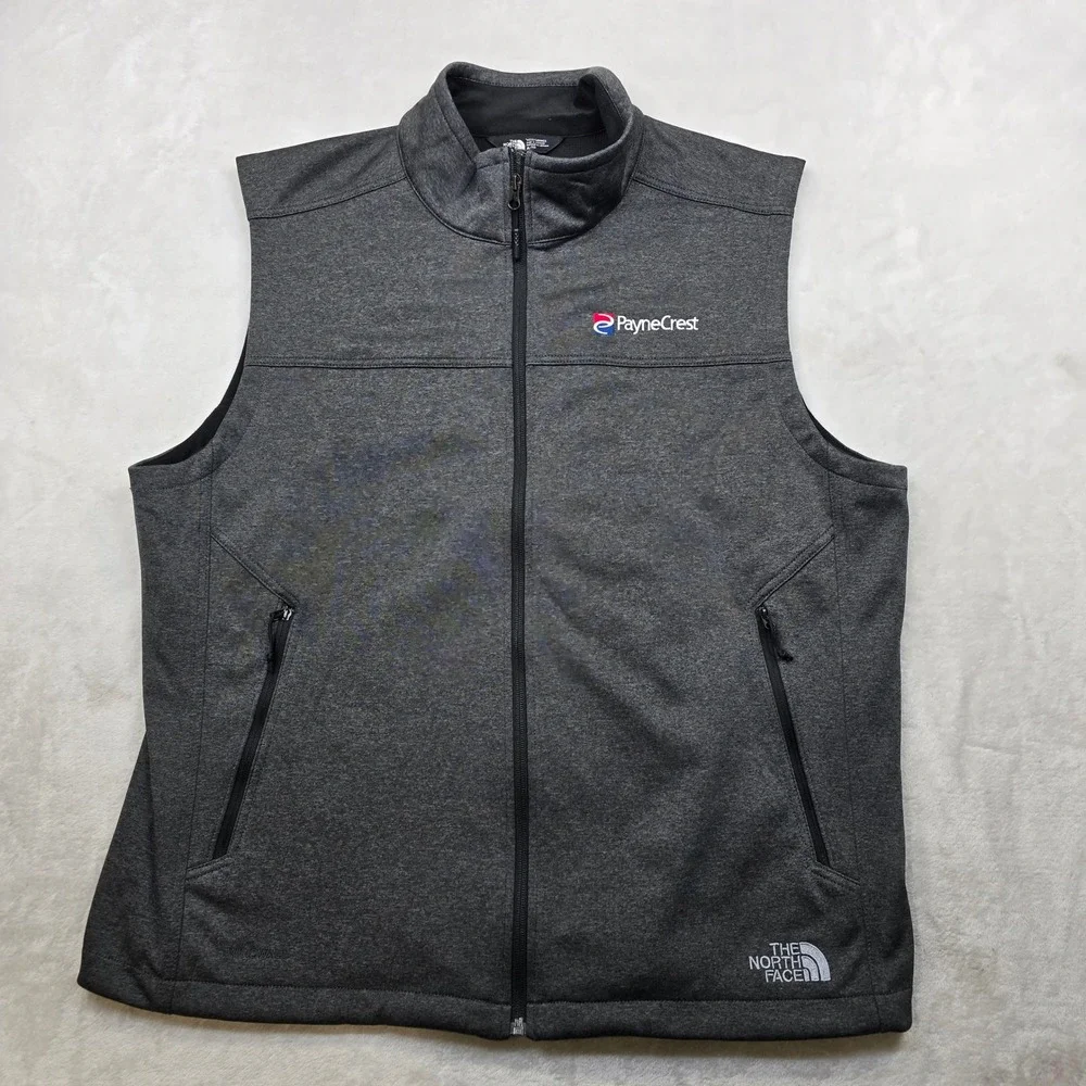 The North Face Windwall Vest Mens XL Charcoal‎ Grey Full Zip Co. Logo